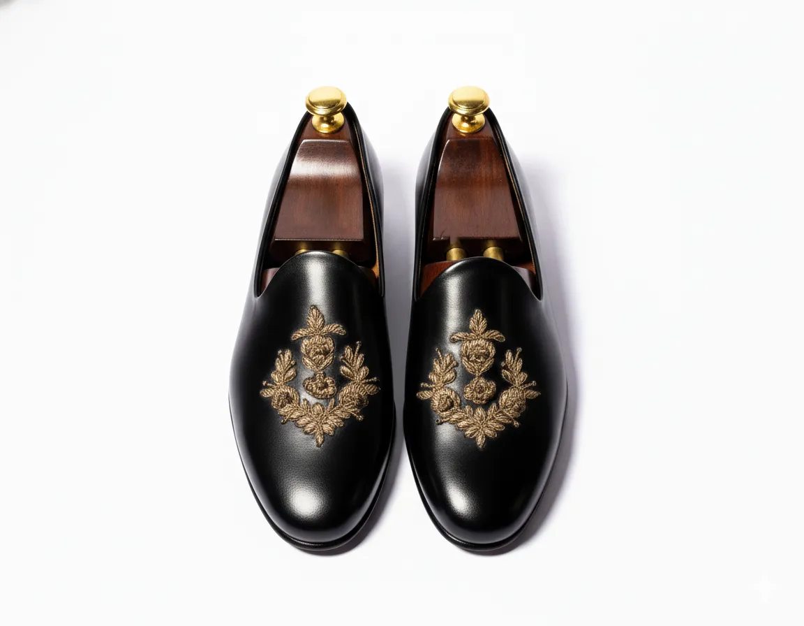 Black Leather Tana Peshawari Loafers | Wedding Shoes for Groom | Shoes for Haldi Mehendi Sangeet sold by Costoso Italiano product image thumbnail 2