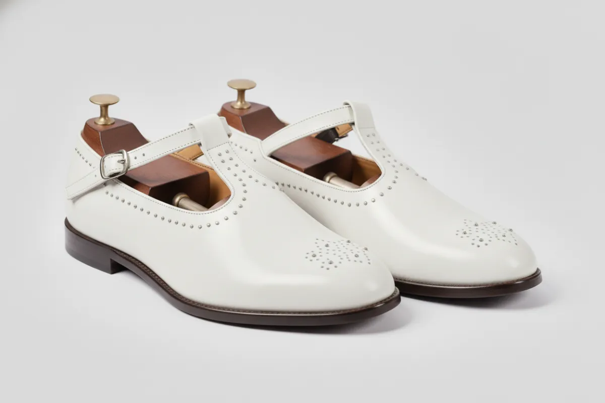 White Leather Tana Peshawari Loafers | Wedding Shoes for Groom | Shoes for Haldi Mehendi Sangeet sold by Costoso Italiano