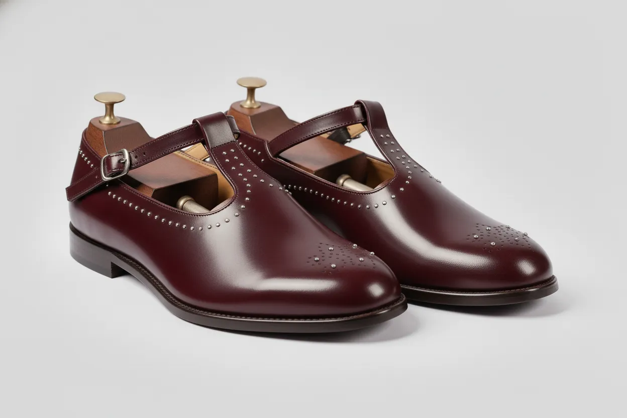 Burgundy Leather Tana Peshawari Loafers | Wedding Shoes for Groom | Shoes for Haldi Mehendi Sangeet sold by Costoso Italiano