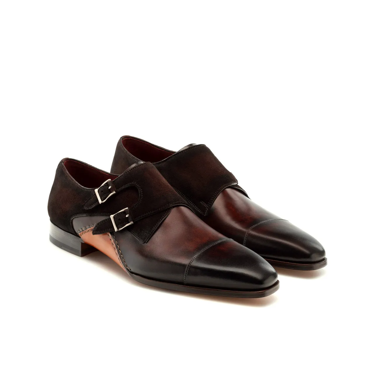 Brown Leather & Suede Bourke Monk Straps Shoes sold by Costoso Italiano