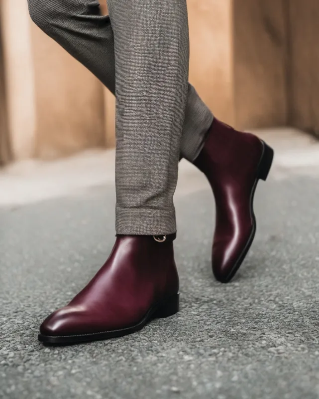 Burgundy Leather Amarante Slip On Jodhpur Boots sold by Costoso Italiano
