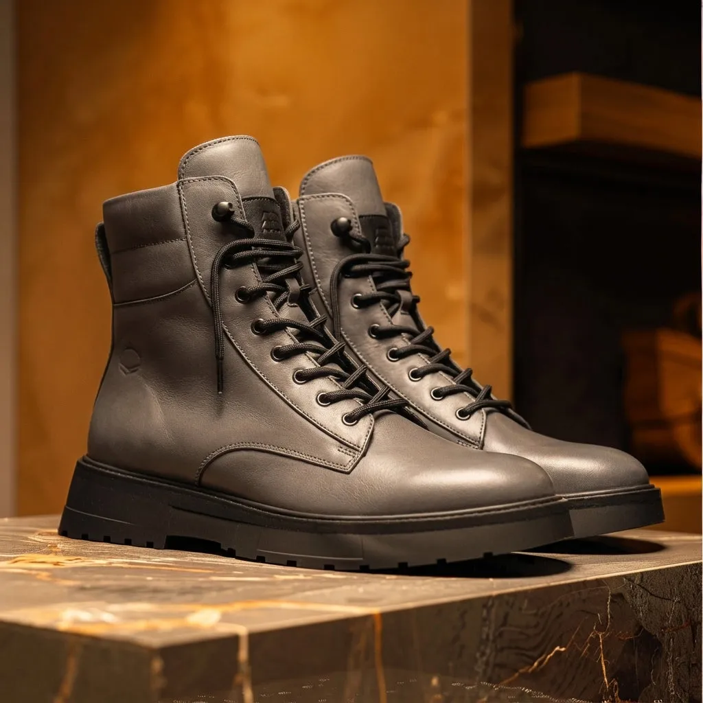Grey Leather Elvio Combat Boot sold by Costoso Italiano
