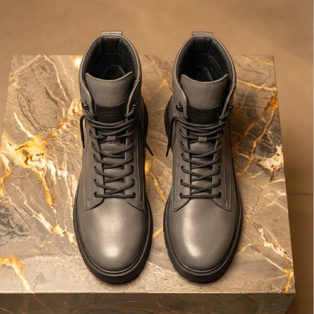 Grey Leather Elvio Combat Boot sold by Costoso Italiano product image thumbnail 3