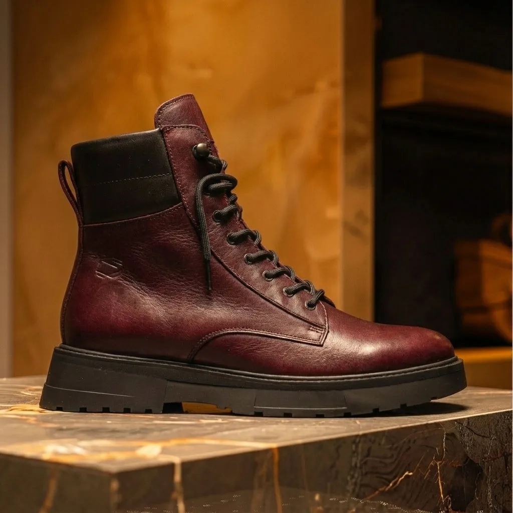 Burguny Leather Elvio Combat Boot sold by Costoso Italiano product image thumbnail 2