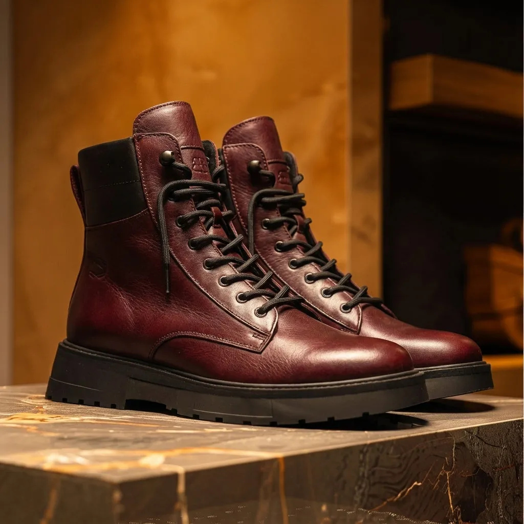 Burguny Leather Elvio Combat Boot sold by Costoso Italiano