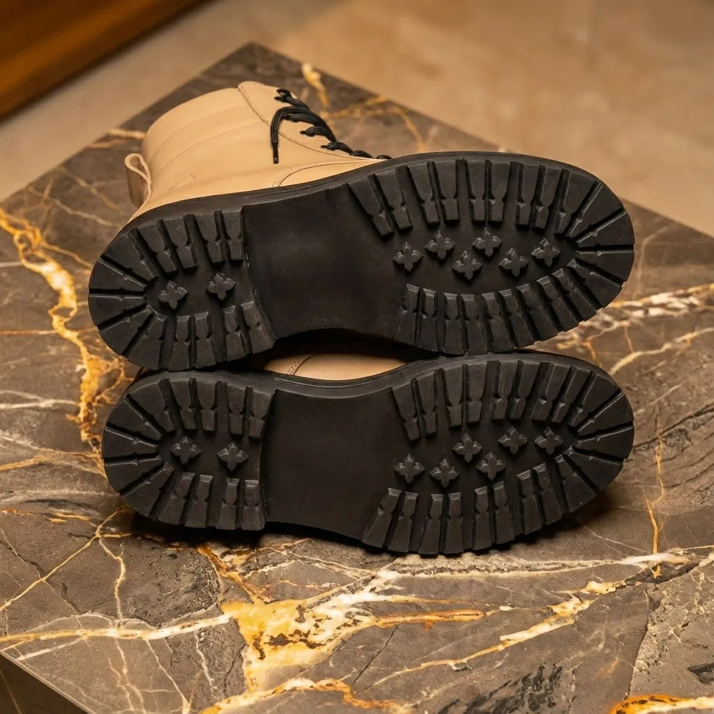 Beige Leather Elvio Combat Boot sold by Costoso Italiano product image thumbnail 5