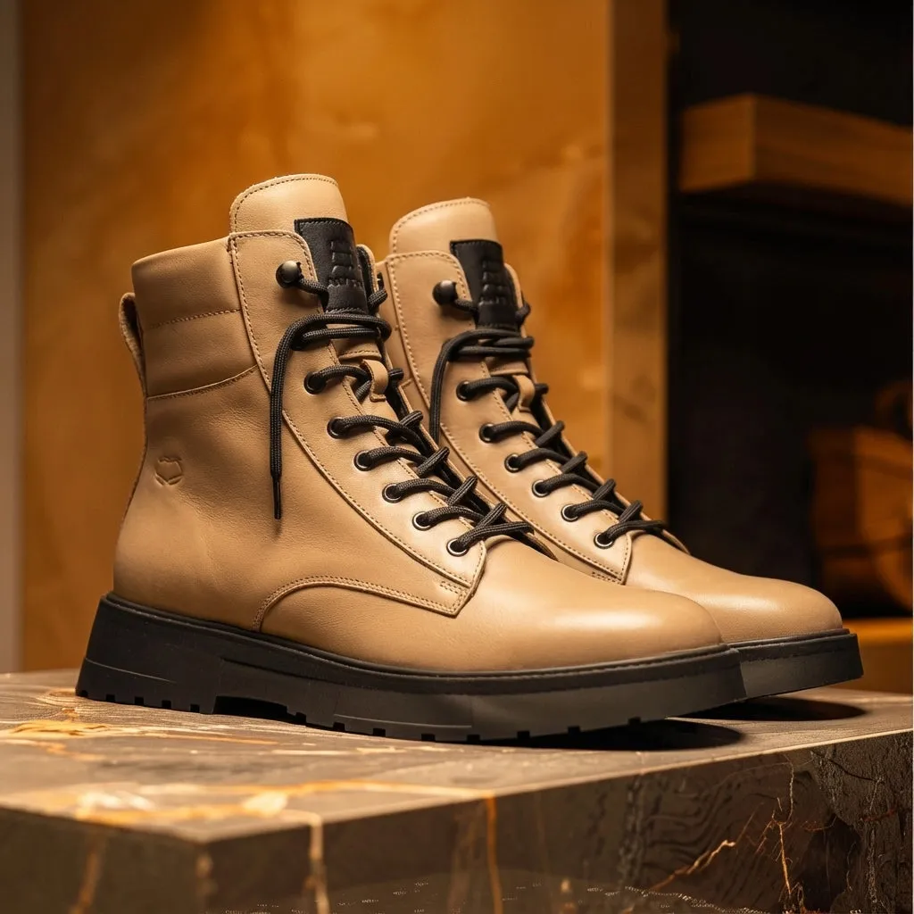 Beige Leather Elvio Combat Boot sold by Costoso Italiano