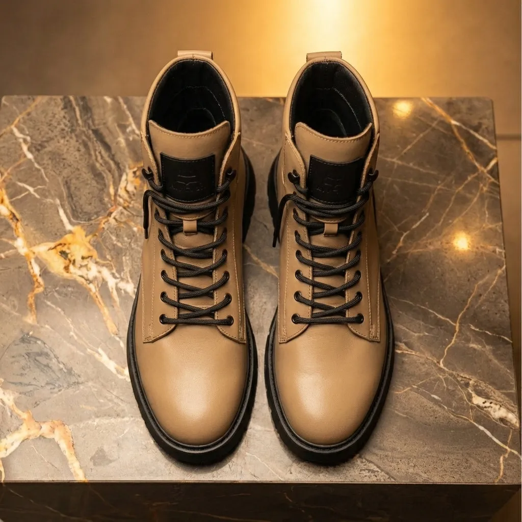 Beige Leather Elvio Combat Boot sold by Costoso Italiano product image thumbnail 3