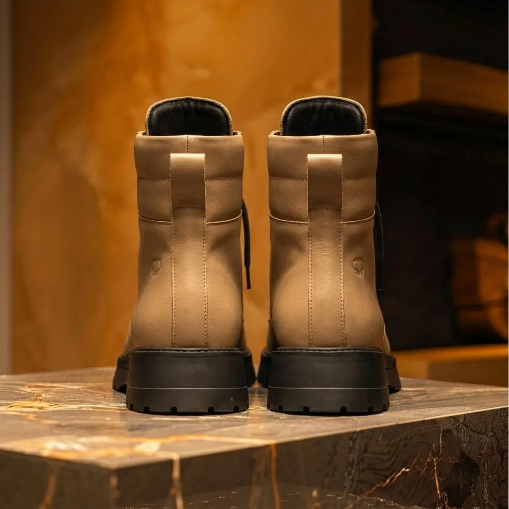 Beige Leather Elvio Combat Boot sold by Costoso Italiano product image thumbnail 4