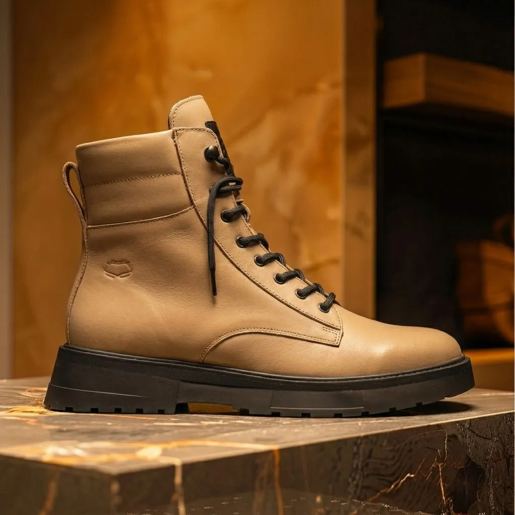Beige Leather Elvio Combat Boot sold by Costoso Italiano product image thumbnail 2
