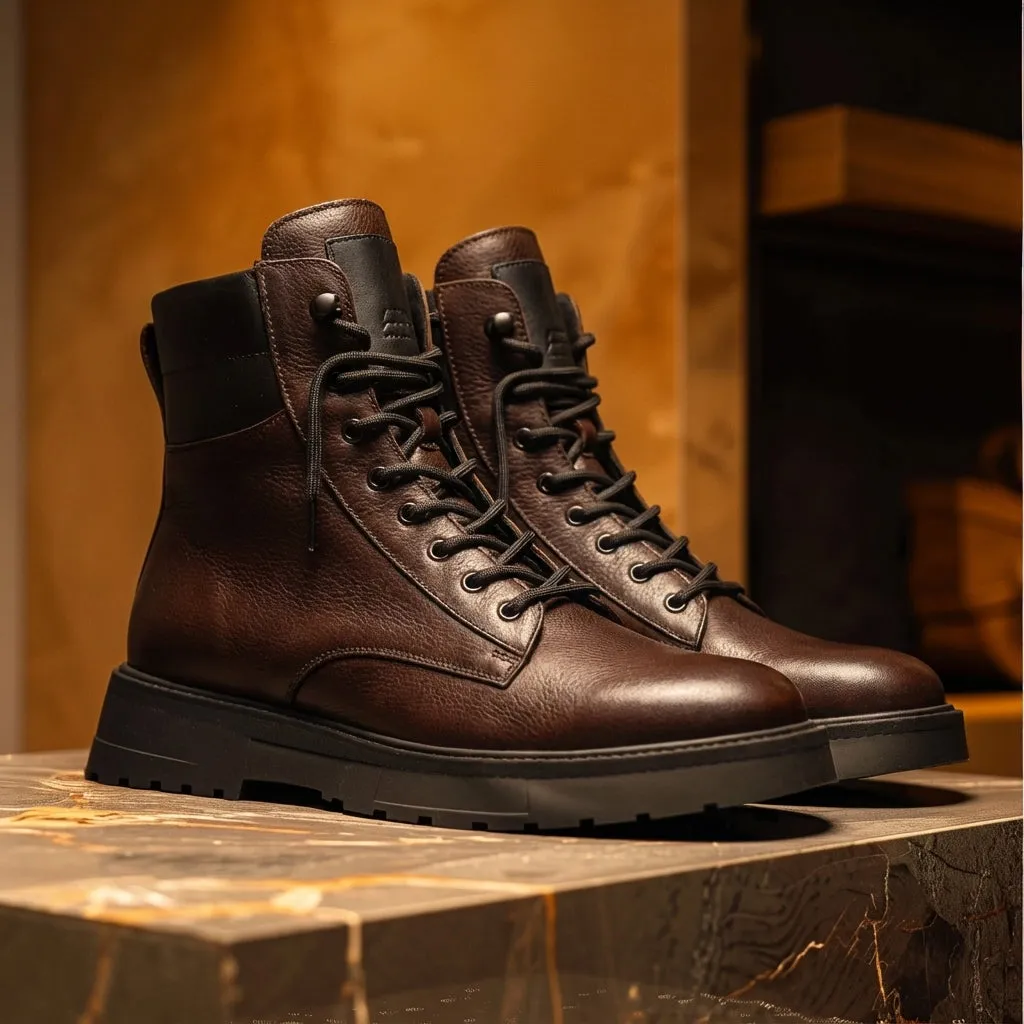Brown Leather Elvio Combat Boot sold by Costoso Italiano
