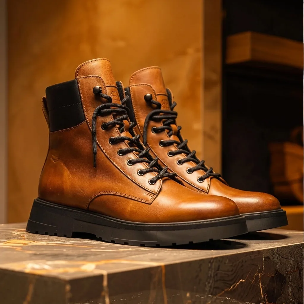 Tan Leather Elvio Combat Boot sold by Costoso Italiano
