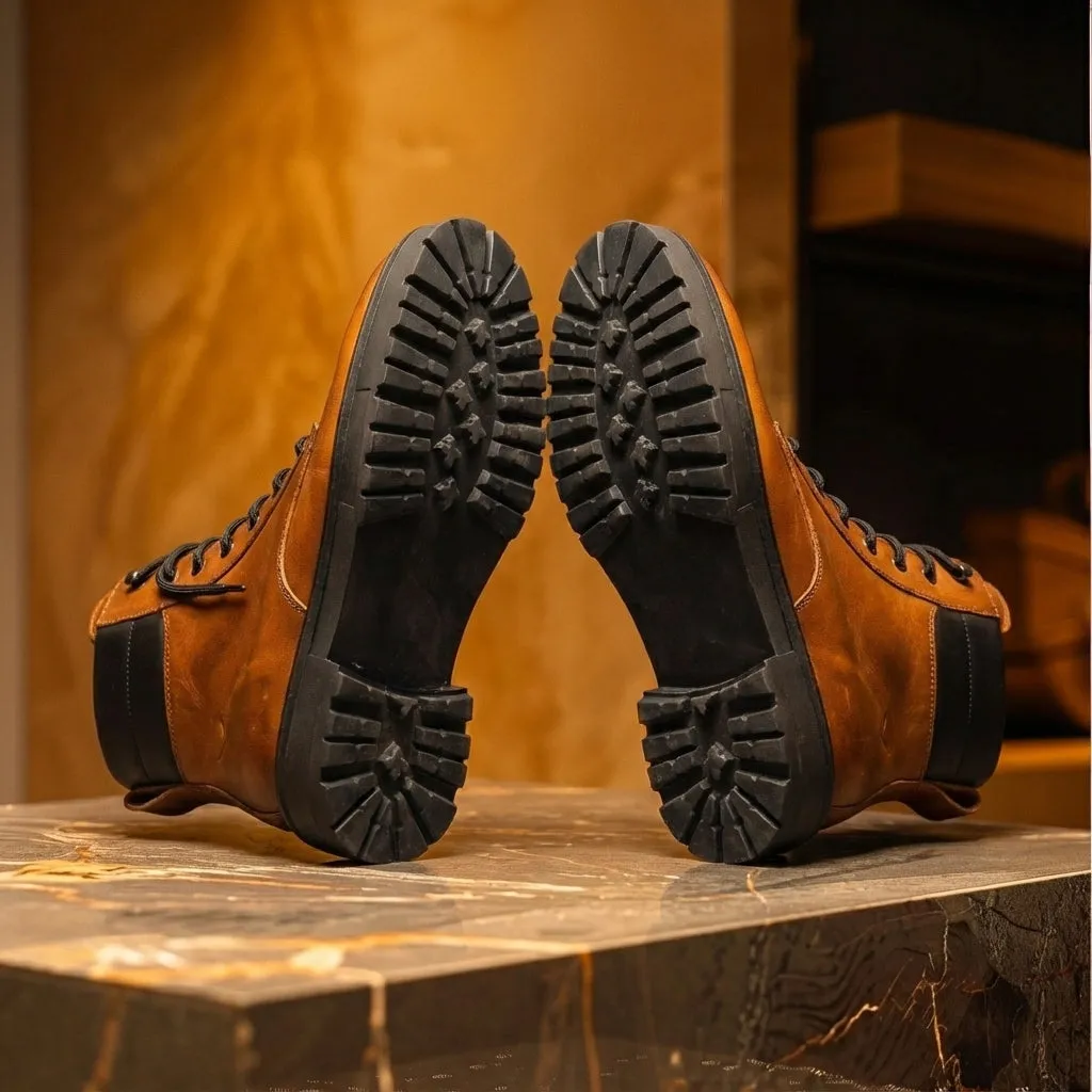 Tan Leather Elvio Combat Boot sold by Costoso Italiano product image thumbnail 5