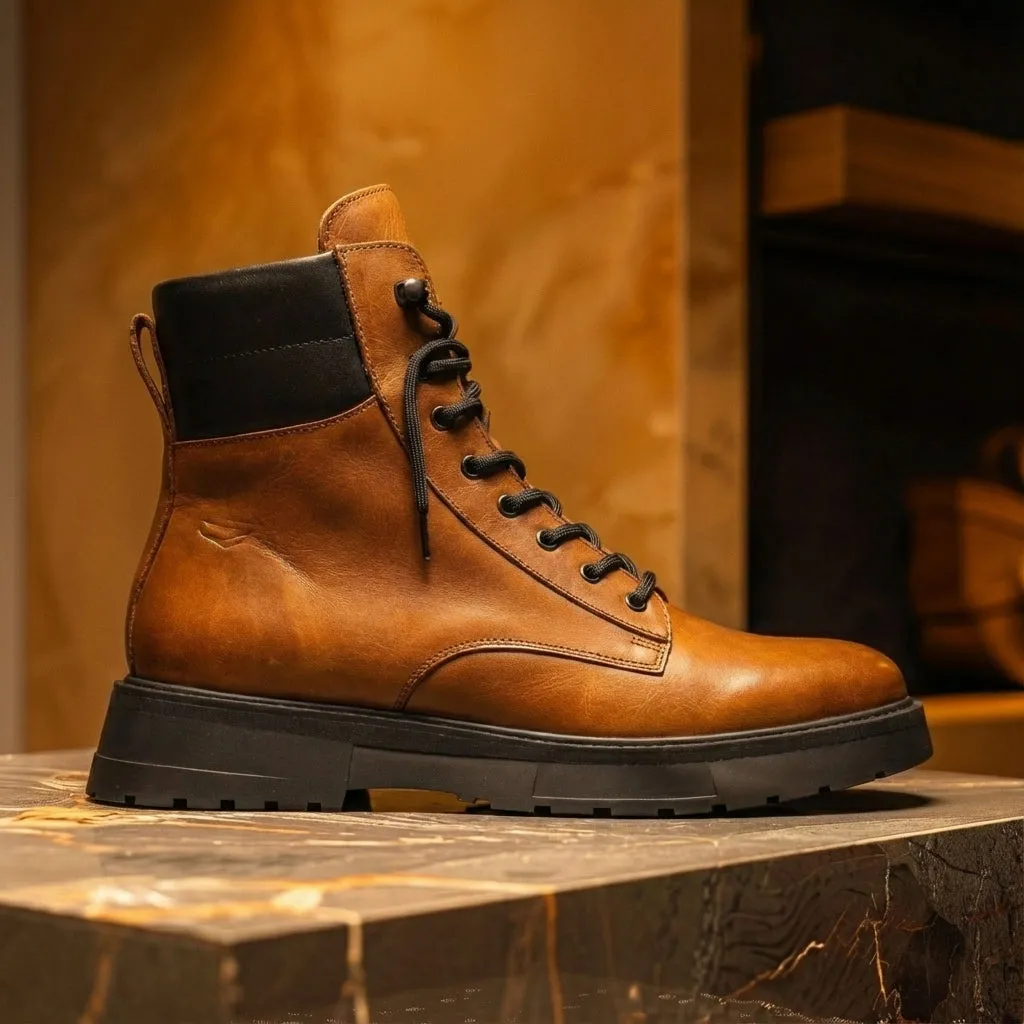 Tan Leather Elvio Combat Boot sold by Costoso Italiano product image thumbnail 2