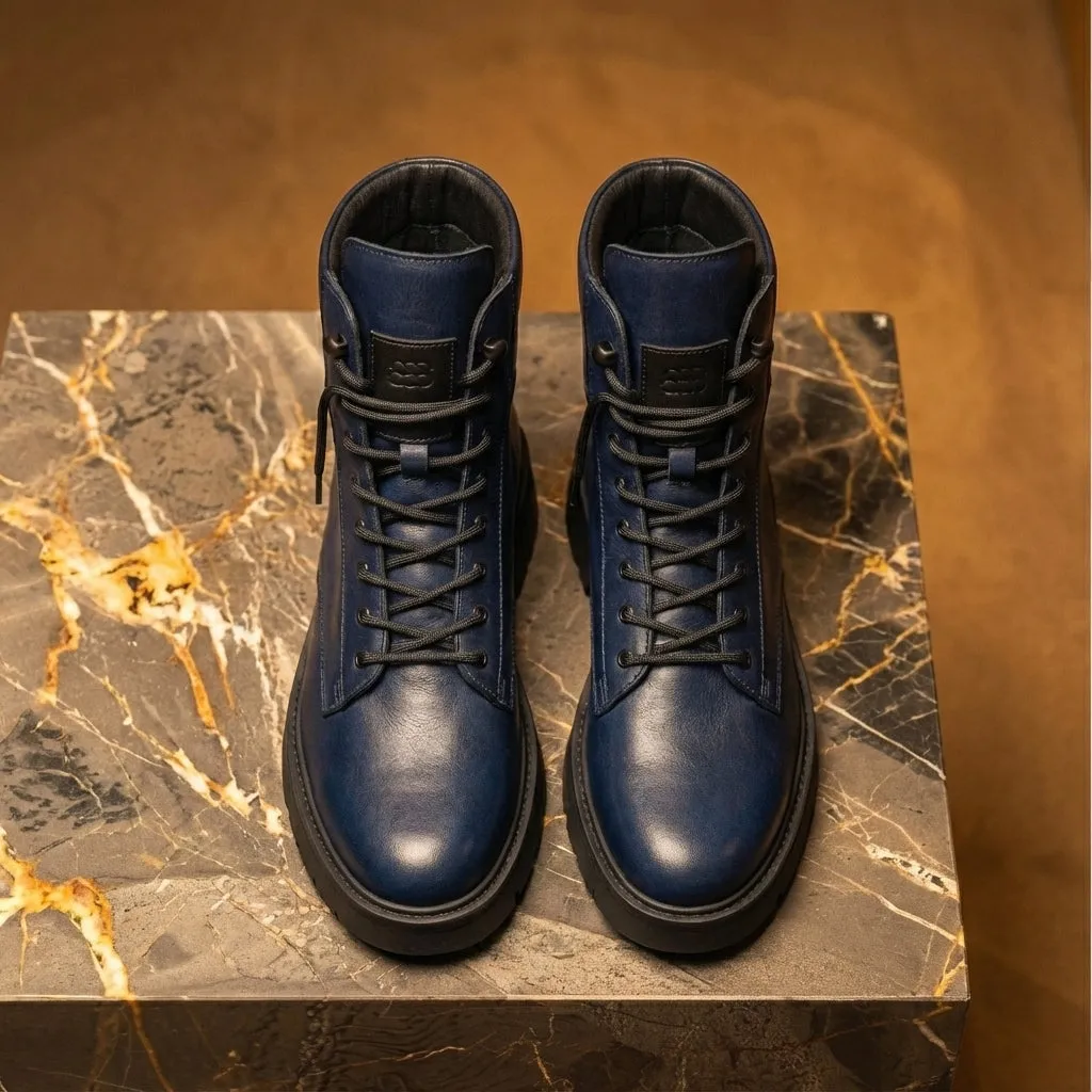 Blue Leather Elvio Combat Boot sold by Costoso Italiano product image thumbnail 3