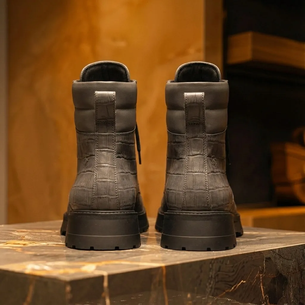 Grey Croc Print Leather Elvio Combat Boot sold by Costoso Italiano product image thumbnail 3