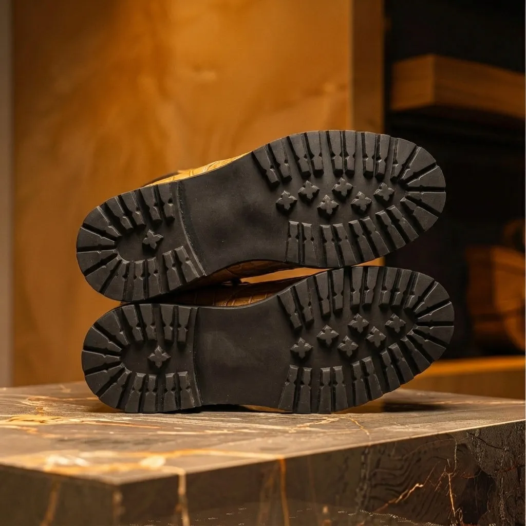 Tan Croc Print Leather Elvio Combat Boot sold by Costoso Italiano product image thumbnail 5