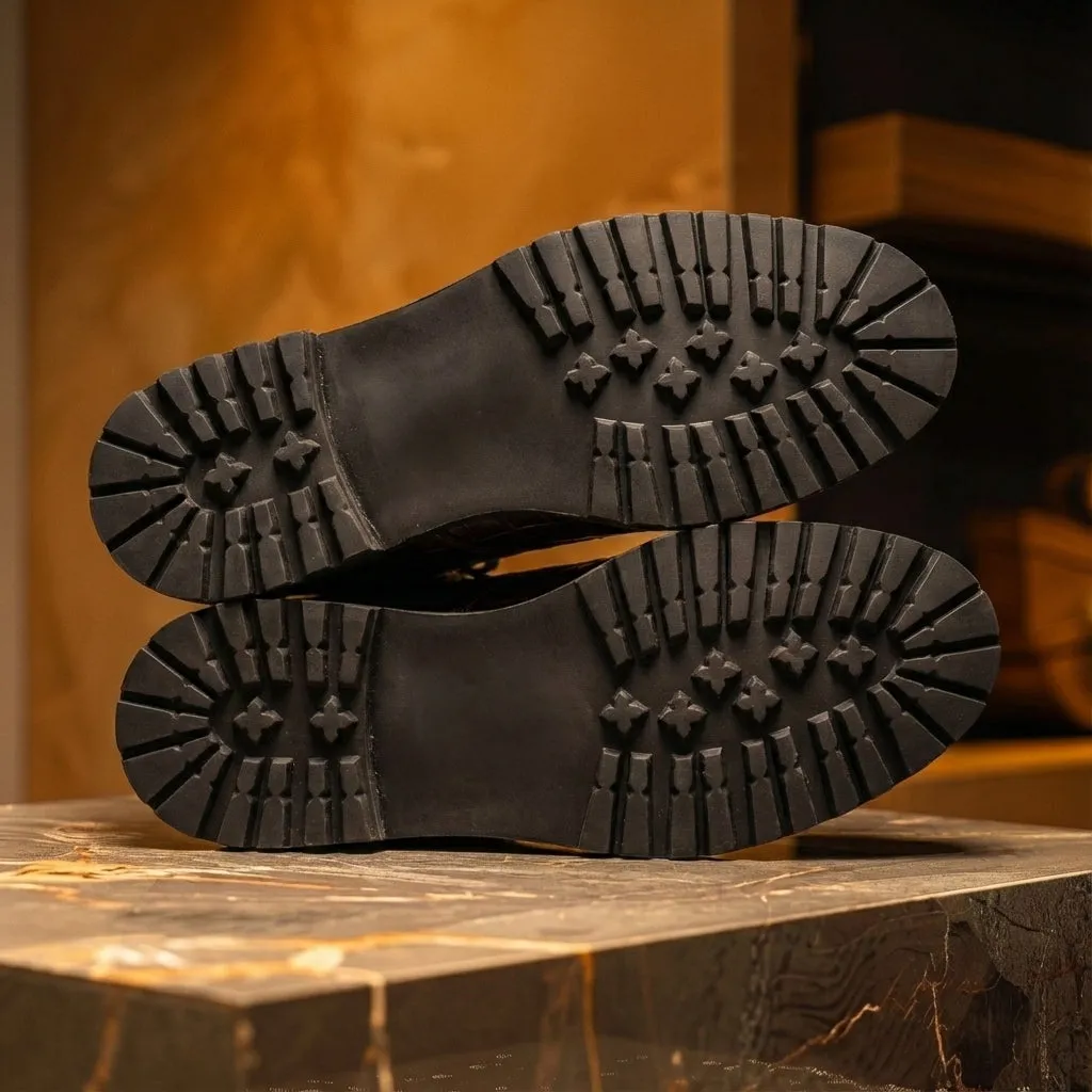 Brown Croc Print Leather Elvio Combat Boot sold by Costoso Italiano product image thumbnail 5