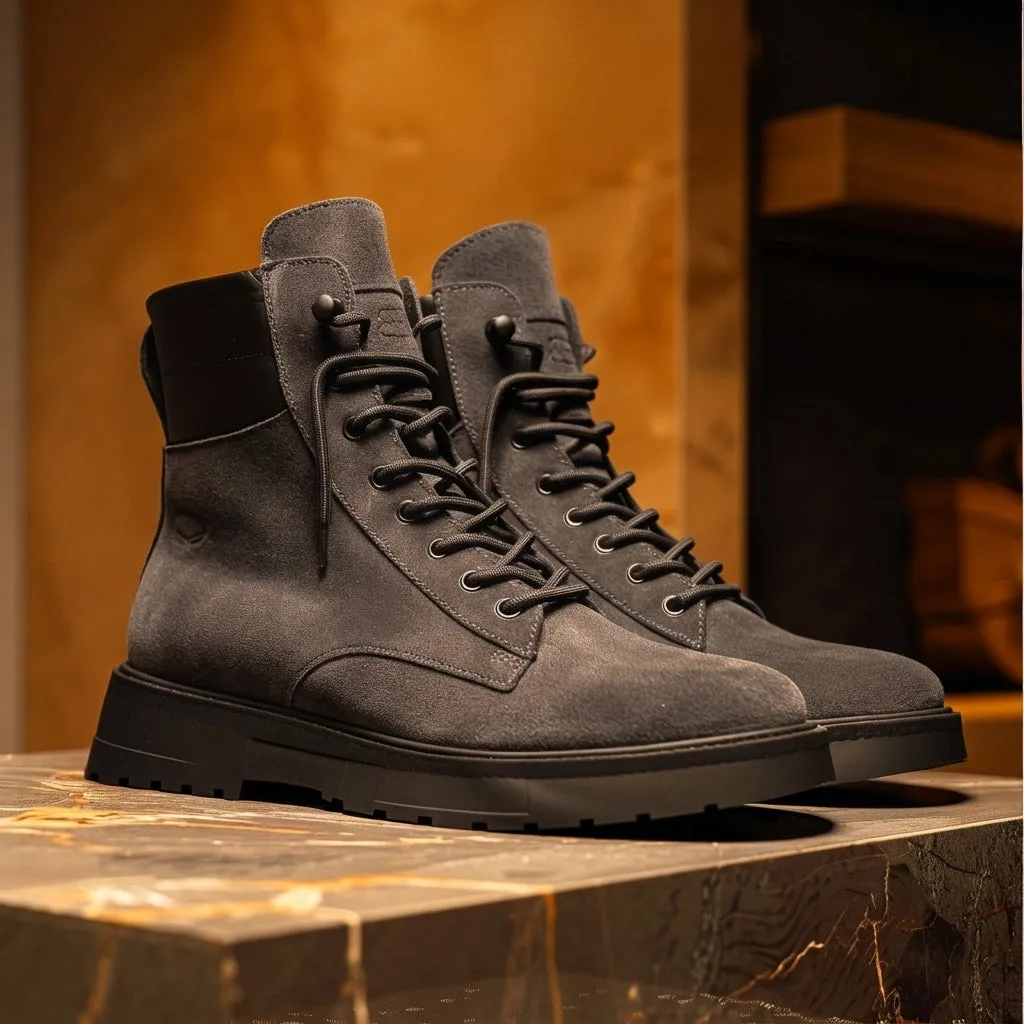 Grey Suede Leather Elvio Combat Boot sold by Costoso Italiano