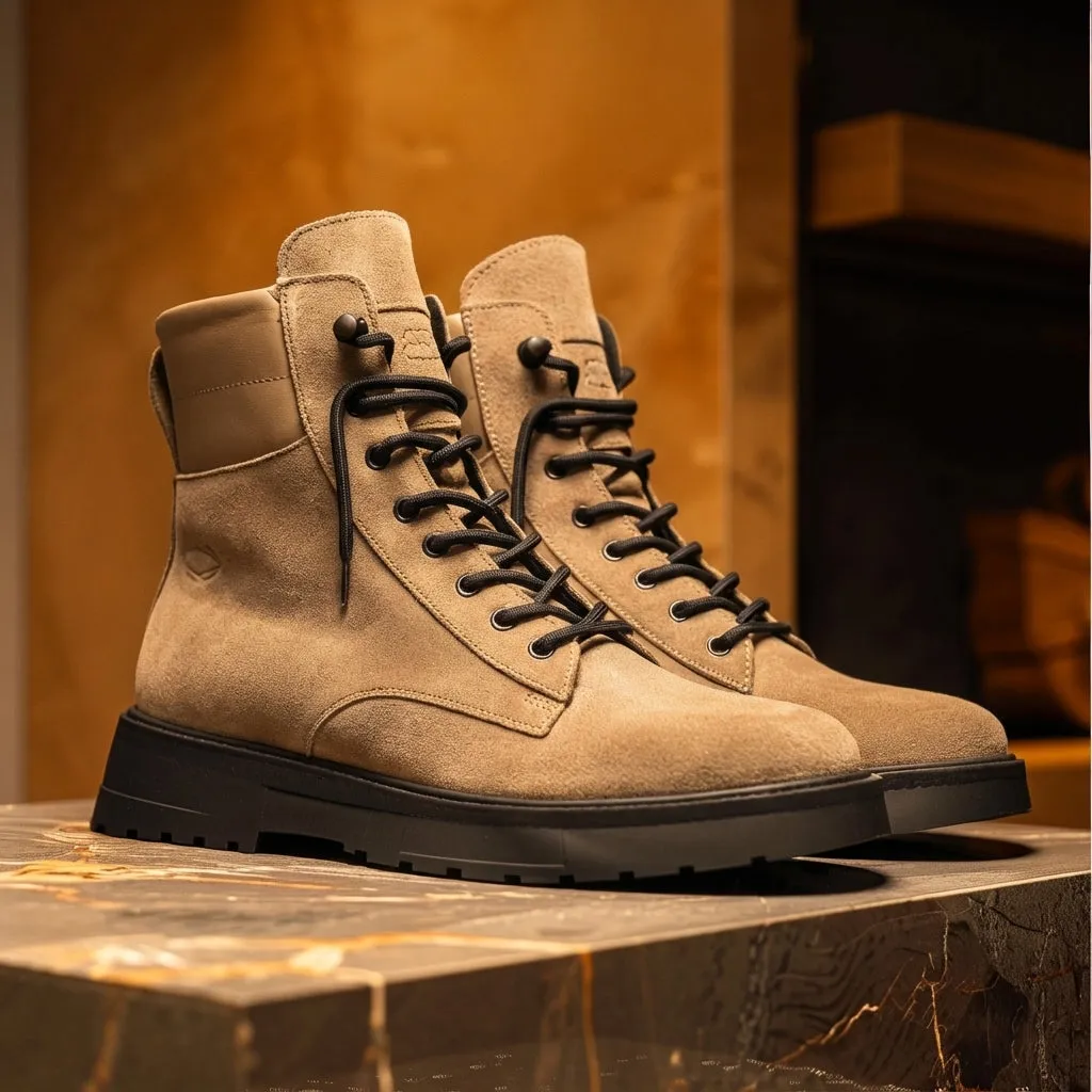 Beige Suede Leather Elvio Combat Boot sold by Costoso Italiano