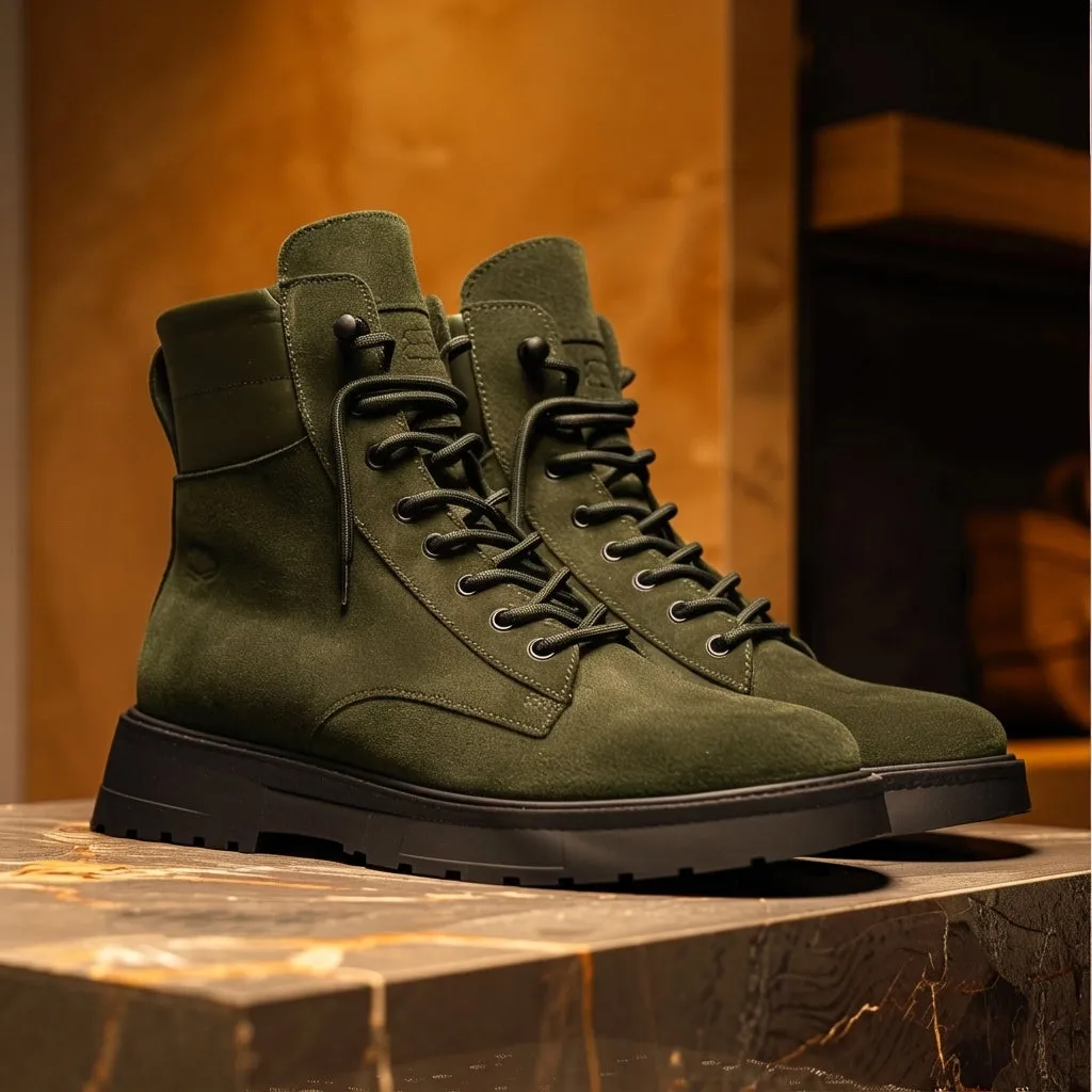 Green Suede Leather Elvio Combat Boot sold by Costoso Italiano