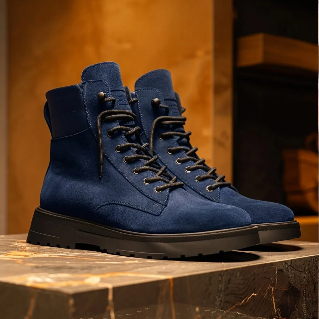Blue Suede Leather Elvio Combat Boot sold by Costoso Italiano