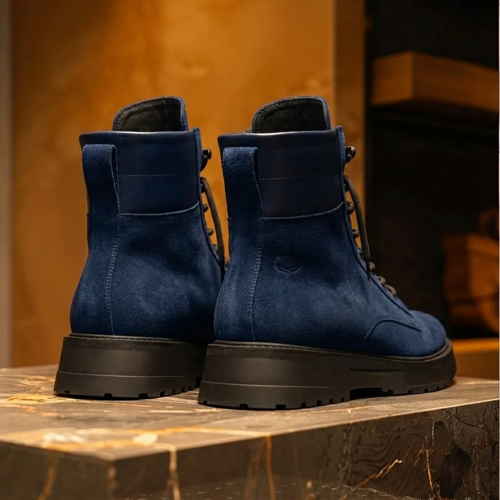 Blue Suede Leather Elvio Combat Boot sold by Costoso Italiano product image thumbnail 4