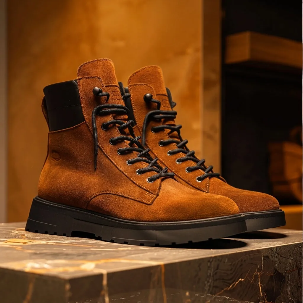 Brown Suede Leather Elvio Combat Boot sold by Costoso Italiano