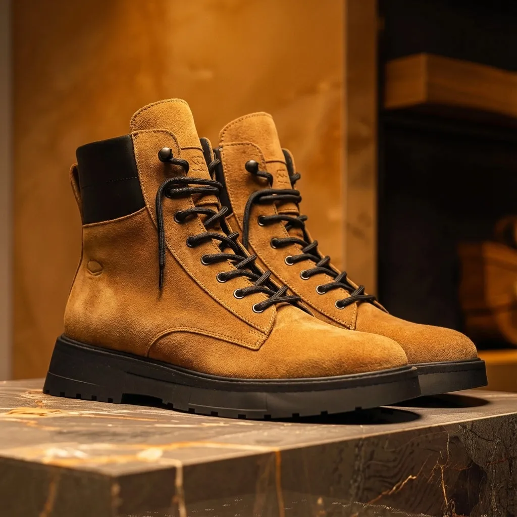 Tan Suede Leather Elvio Combat Boot sold by Costoso Italiano