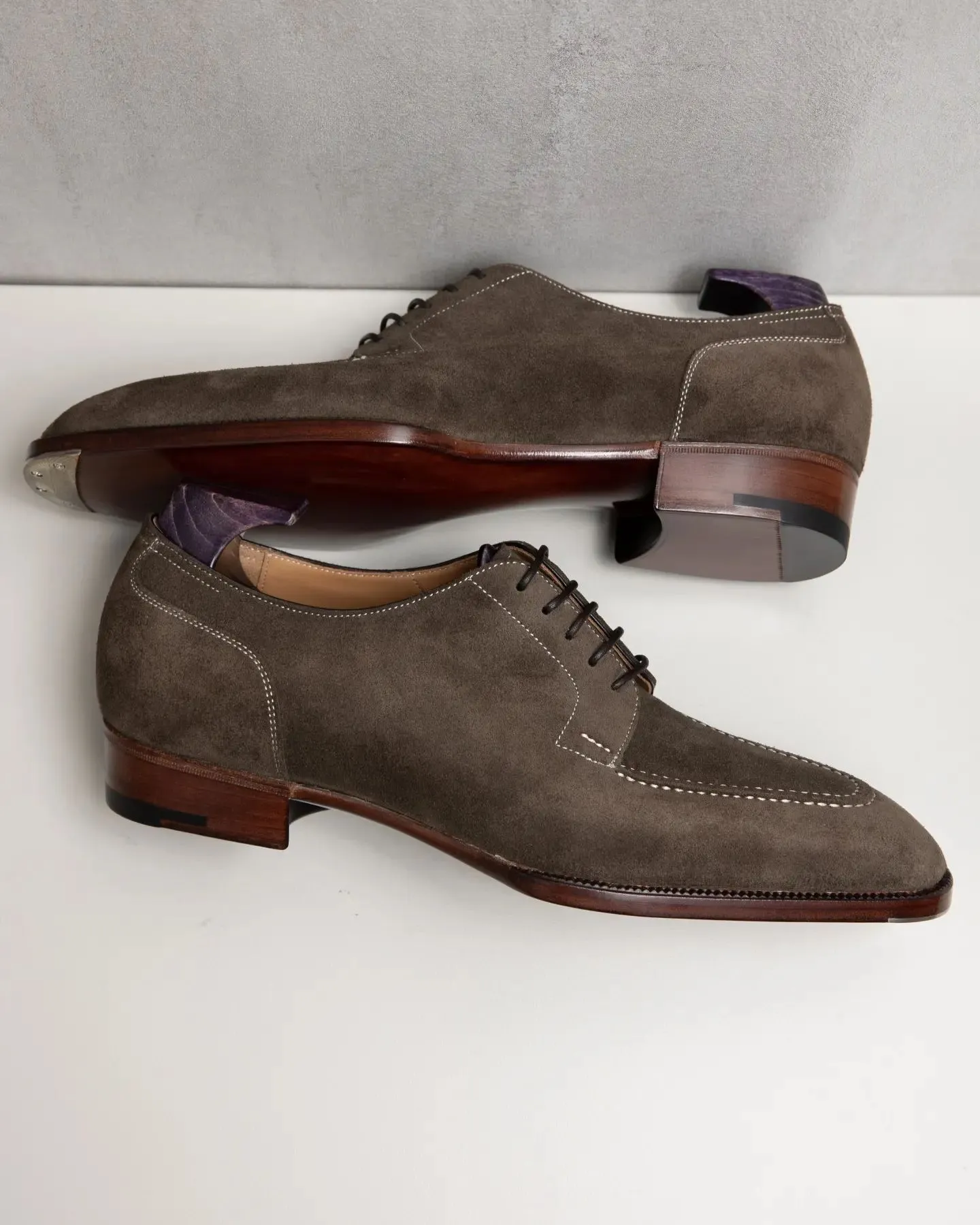 Brown Suede Leather Classic Composure Toe Cap Oxfords sold by Costoso Italiano