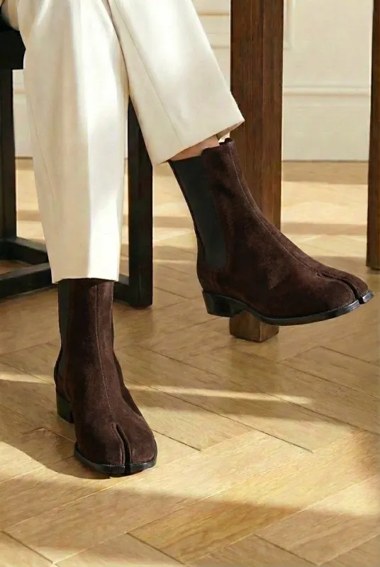 Brown Suede Leather Amino With Split Toe Chelsea Boot sold by Costoso Italiano