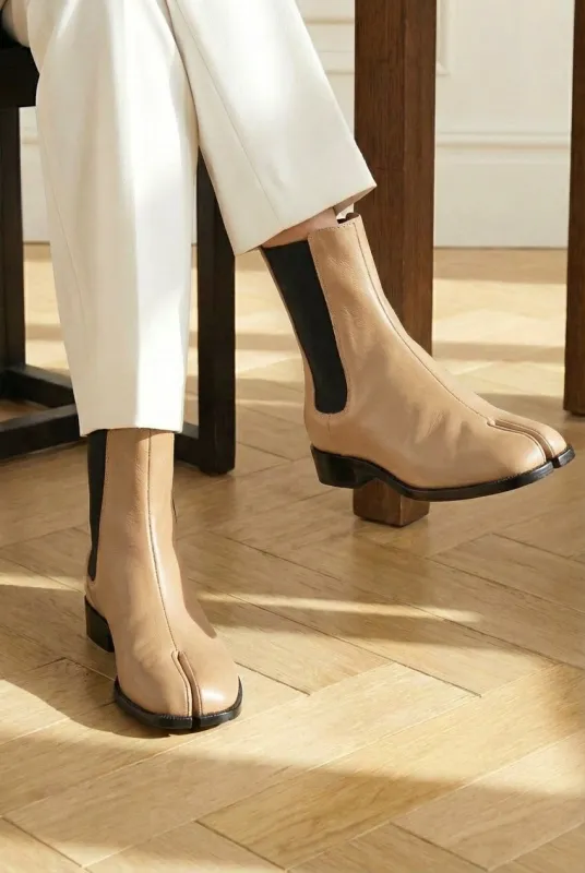 Cream Leather Amino With Split Toe Chelsea Boot sold by Costoso Italiano