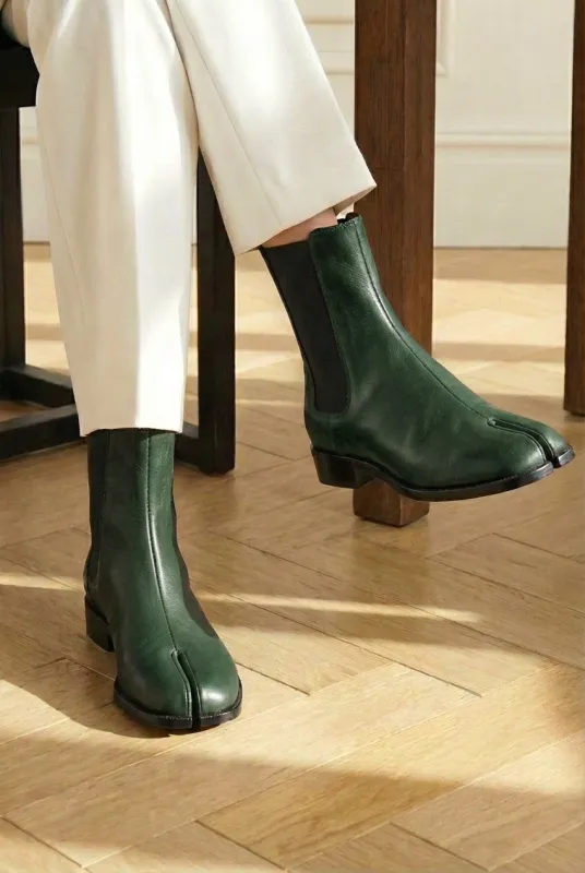 Green Leather Amino With Split Toe Chelsea Boot sold by Costoso Italiano