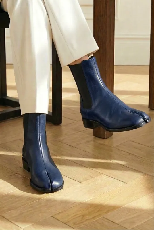 Blue Leather Amino With Split Toe Chelsea Boot sold by Costoso Italiano