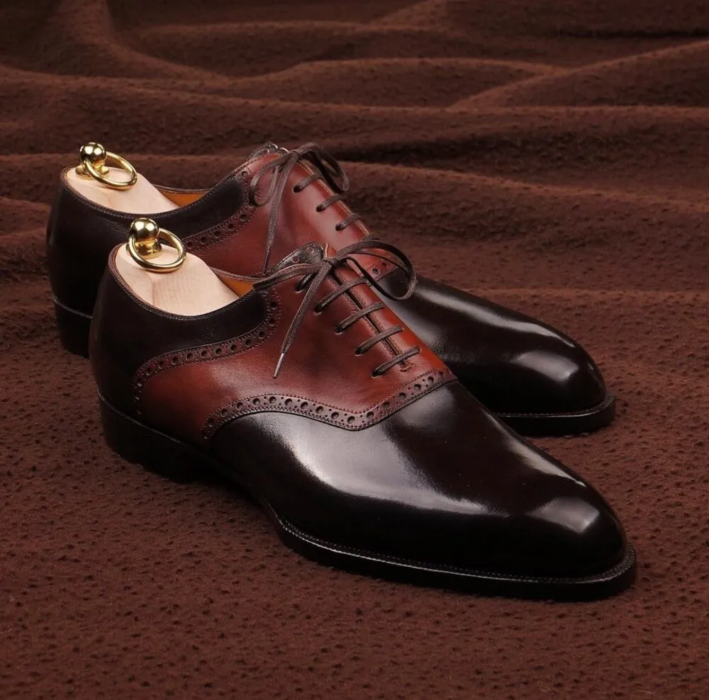 Red and Brown Leather Dionysus Brogue Saddle Oxfords - SS23 sold by Costoso Italiano