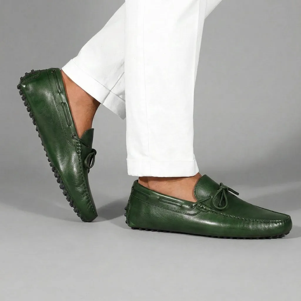 Green Leather Ophelia Driving Loafers - AW24 sold by Costoso Italiano