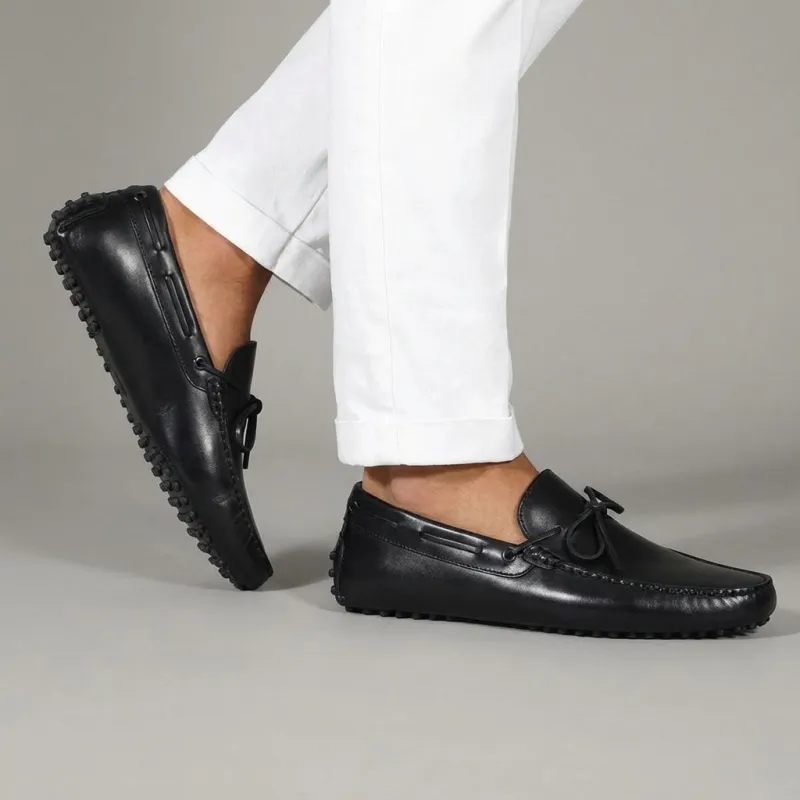 Black Leather Ophelia Driving Loafers - AW24 sold by Costoso Italiano