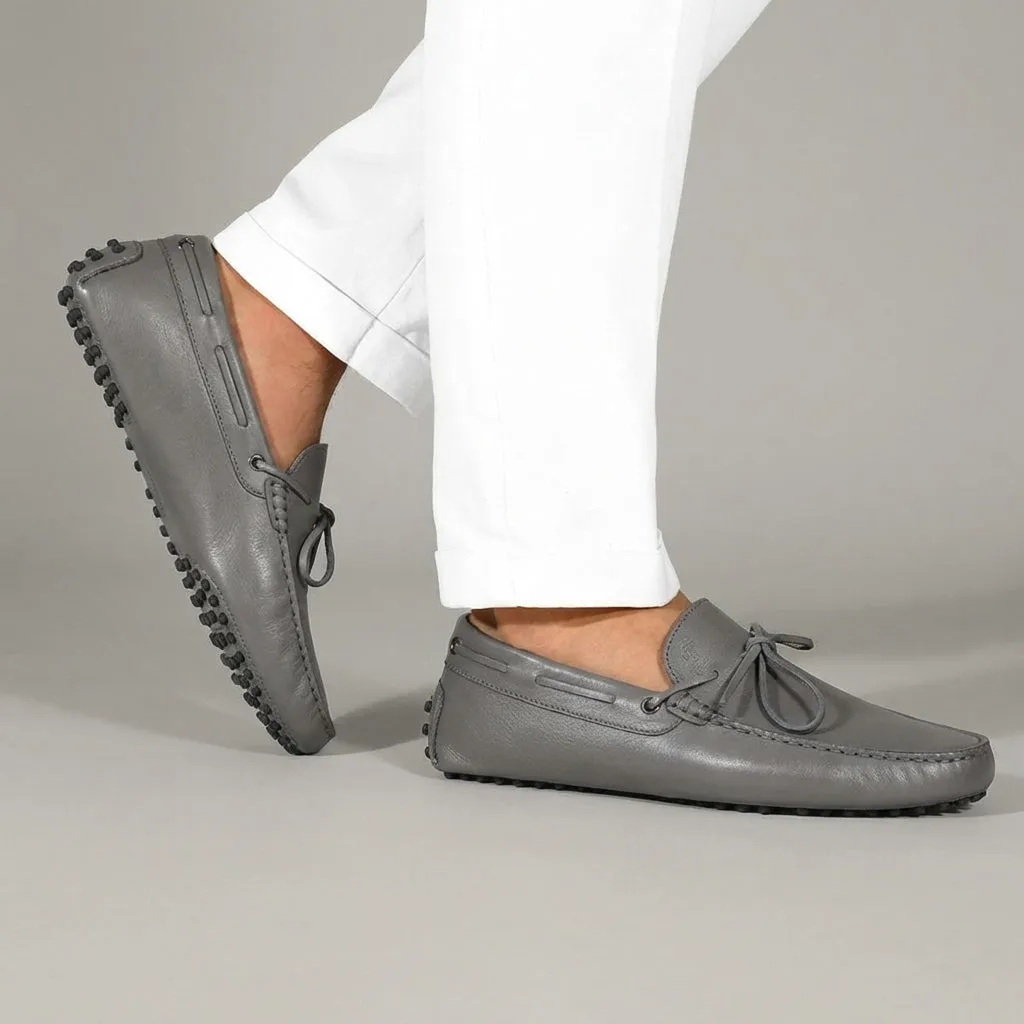 Grey Leather Ophelia Driving Loafers - AW24 sold by Costoso Italiano