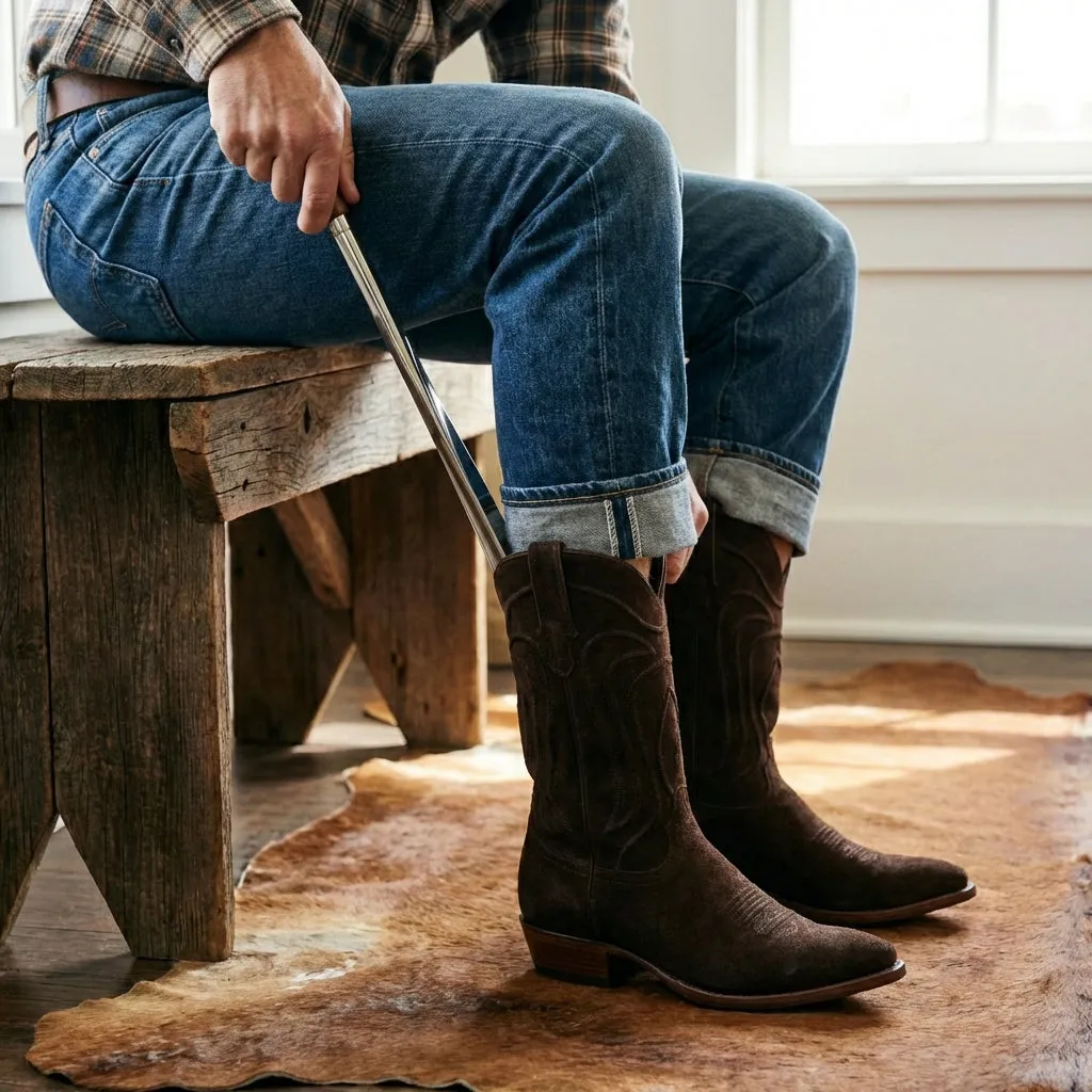 Brown Suede Leather Renovaux Slip On Zipper Western Cowboy Boots - AW24 sold by Costoso Italiano product image thumbnail 5