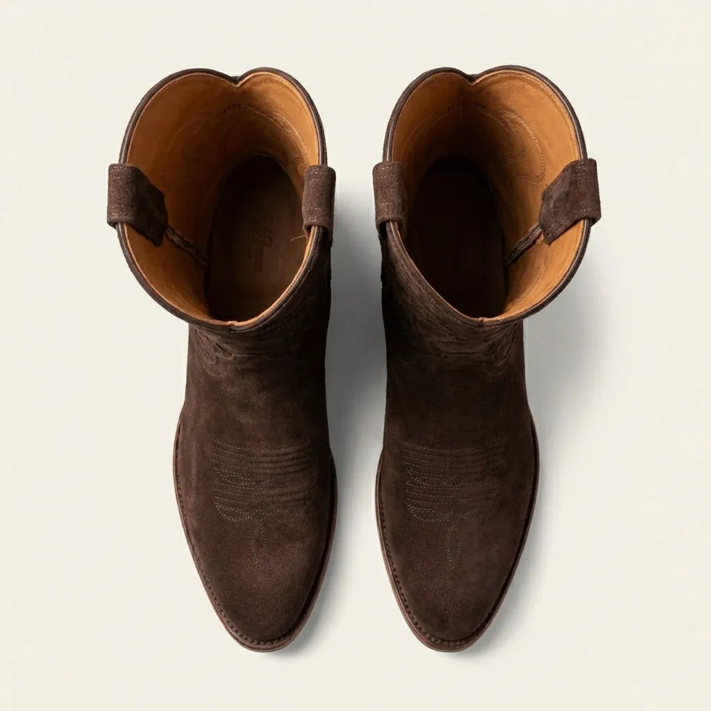 Brown Suede Leather Renovaux Slip On Zipper Western Cowboy Boots - AW24 sold by Costoso Italiano product image thumbnail 4
