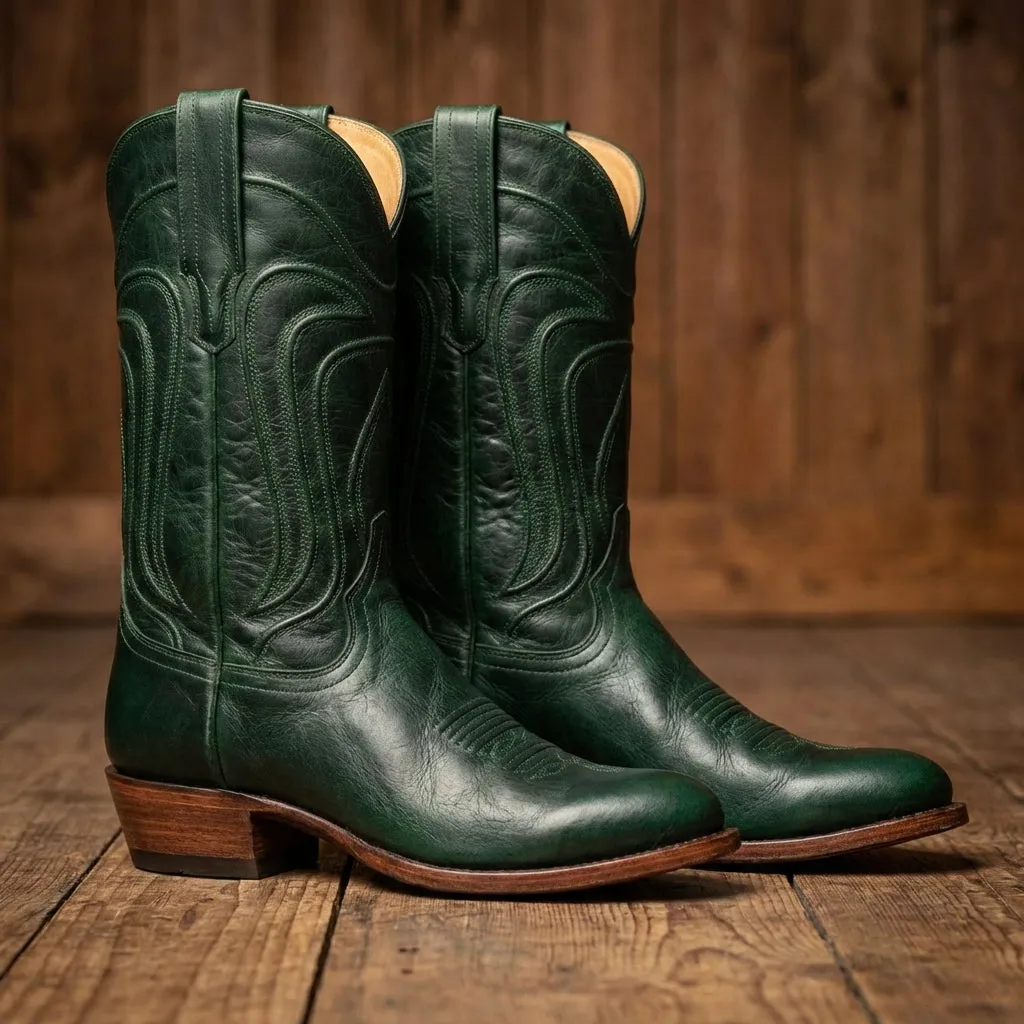 Green Leather Renovaux Slip On Zipper Western Cowboy Boots - AW24 sold by Costoso Italiano product image thumbnail 3