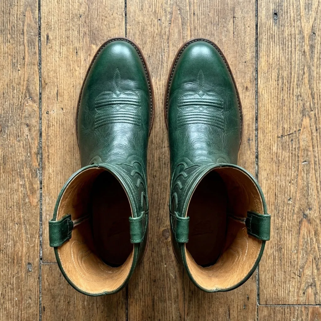 Green Leather Renovaux Slip On Zipper Western Cowboy Boots - AW24 sold by Costoso Italiano product image thumbnail 4