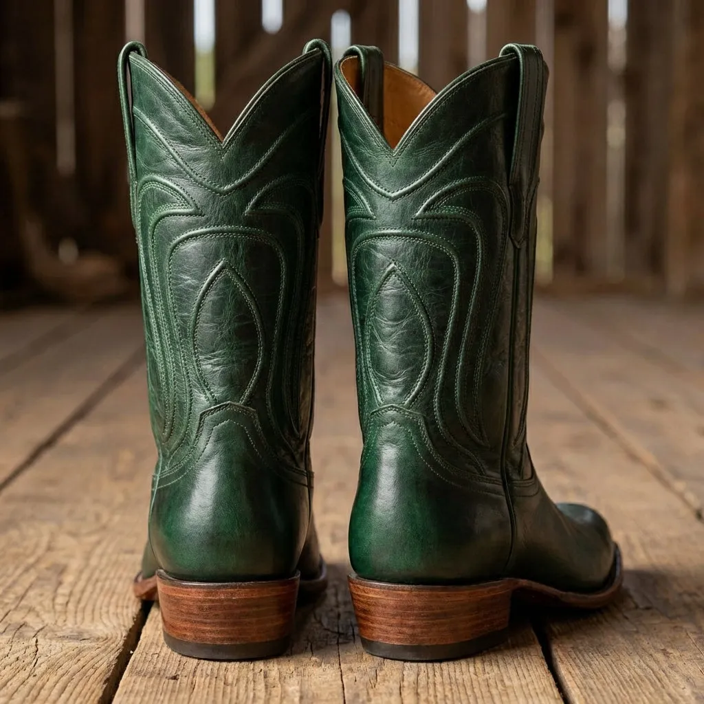 Green Leather Renovaux Slip On Zipper Western Cowboy Boots - AW24 sold by Costoso Italiano product image thumbnail 5