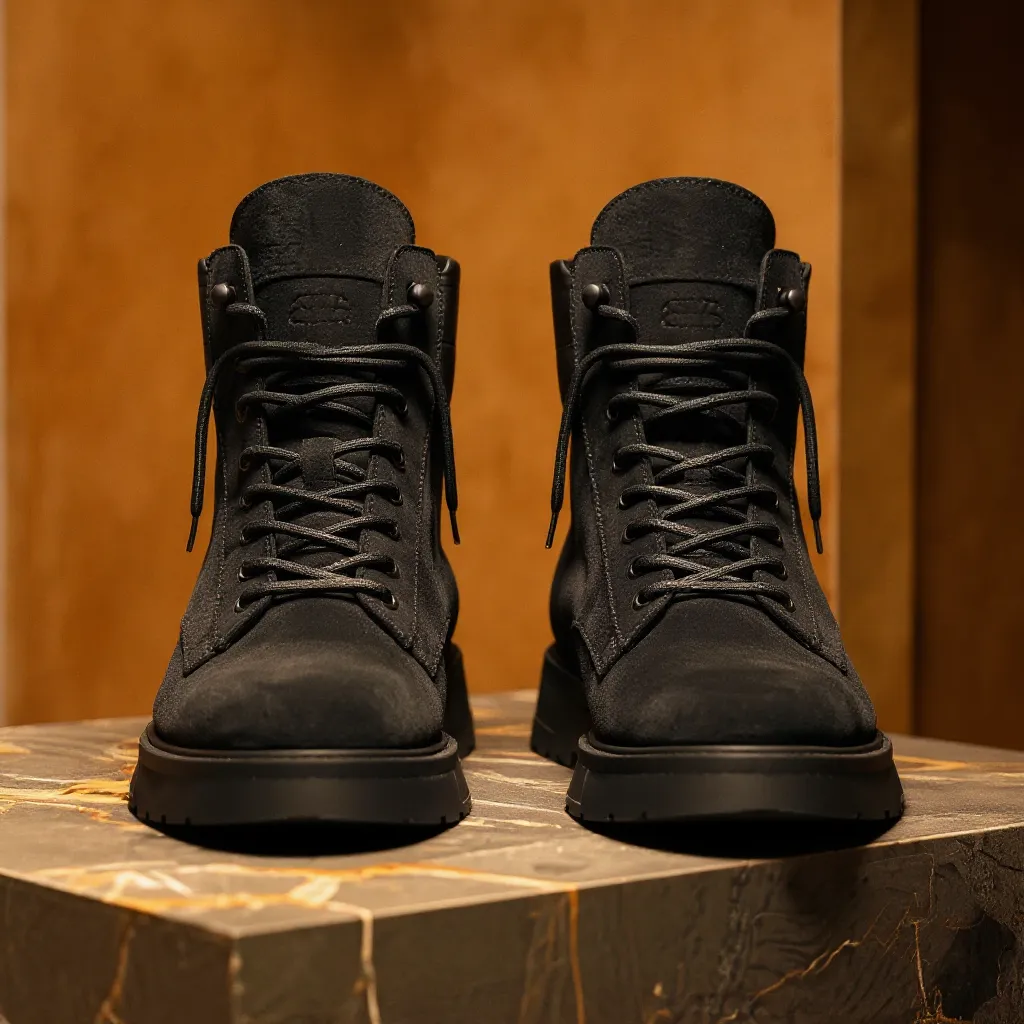 Extra Narrow Shoes (2A,4A,6A) Black Suede Leather Elvio Combat Boot sold by Costoso Italiano product image thumbnail 2