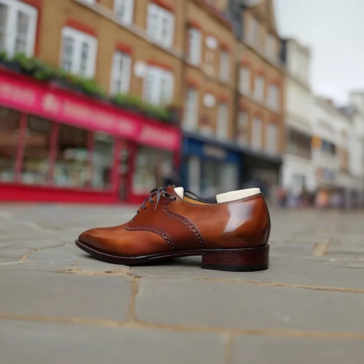 Extra Narrow Shoes (2A,4A,6A) Tan Leather Elowen Brogue Oxfords - Formal Shoes - SS23 - ITALIAN AW26 sold by Costoso Italiano product image thumbnail 3