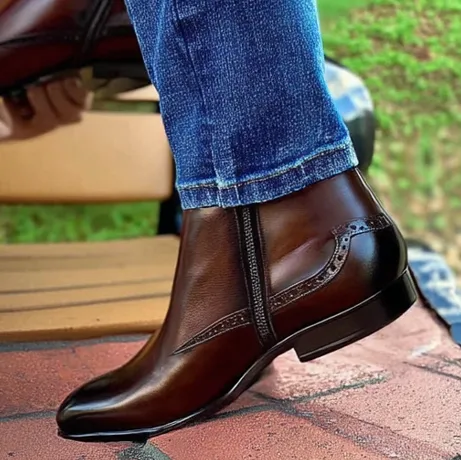 Extra Wide Shoes (2E,4E,6E) Brown Leather Beja Zipper Boots - ITALIAN AW26 sold by Costoso Italiano product image thumbnail 3