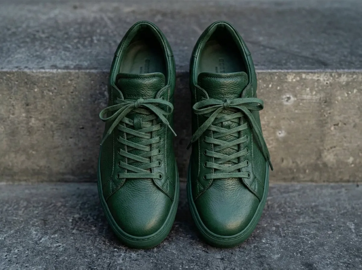 Green Leather Remigio Lace-Up With Red Sole Sneakers sold by Costoso Italiano product image thumbnail 3