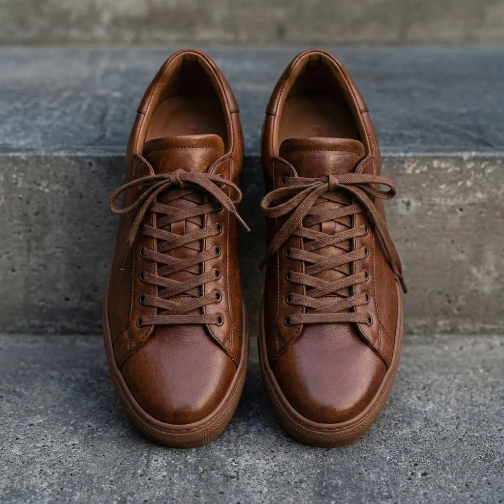 Brown Leather Remigio Lace-Up With Red Sole Sneakers sold by Costoso Italiano product image thumbnail 2