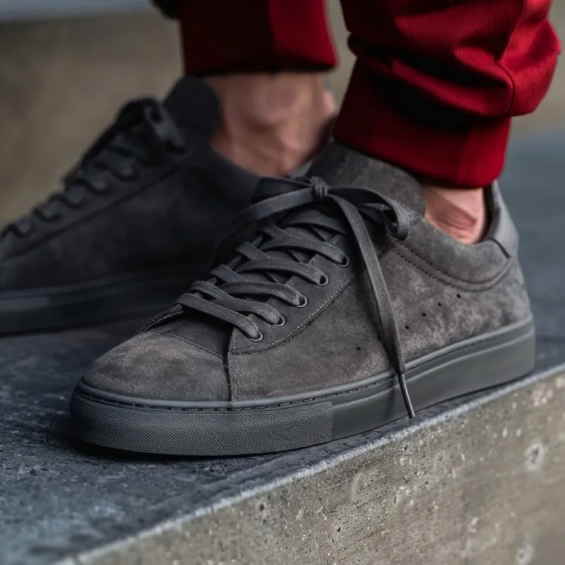 Grey Suede Leather Remigio Lace-Up With Red Sole Sneakers sold by Costoso Italiano