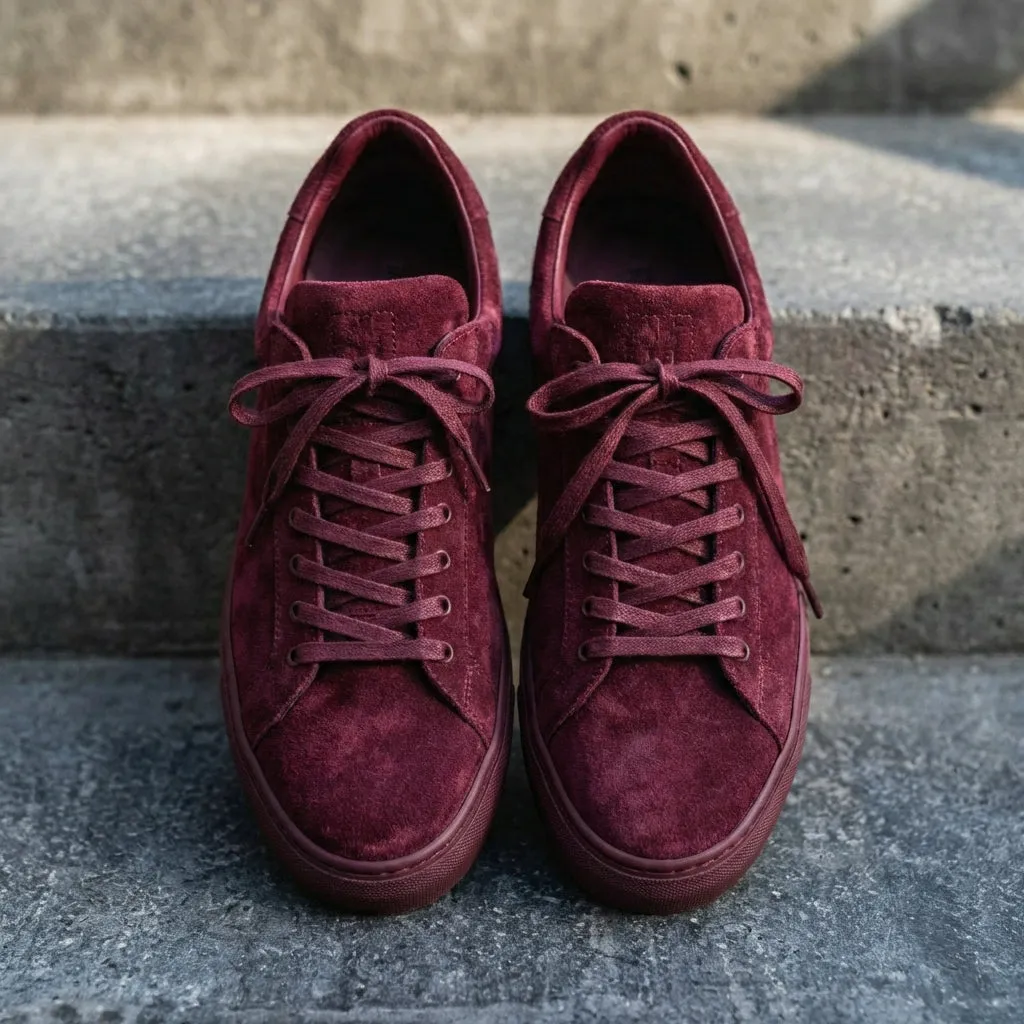Burgundy Suede Leather Remigio Lace-Up With Red Sole Sneakers sold by Costoso Italiano product image thumbnail 2